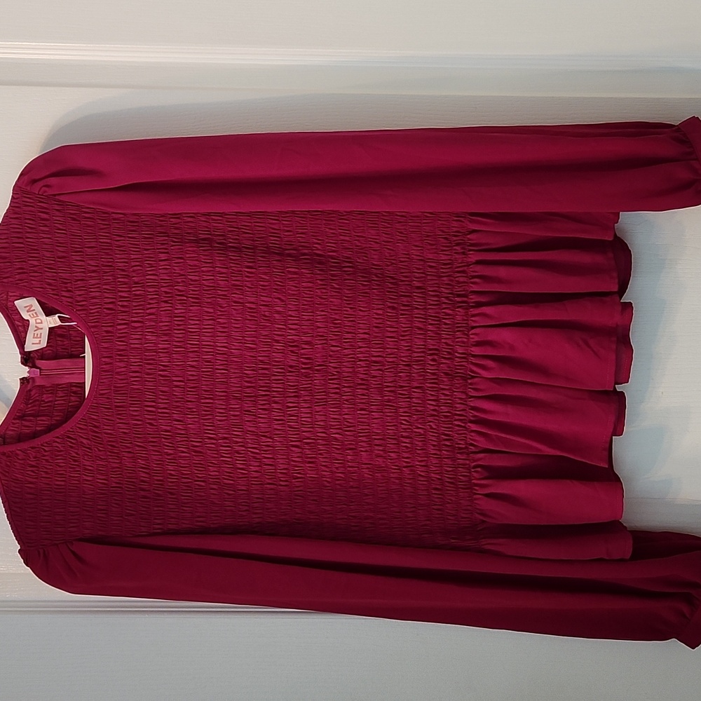 Magenta Smocked Ruffled Blouse Size :XL